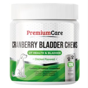 Premium Care Cranberry Bladder Chews - Dog Supplements for Urinary Tract (UT) Health, Bladder and Kidney Support - Cranberry Chewables with Vitamins for Better Bladder Control for Dogs - 120 Chews