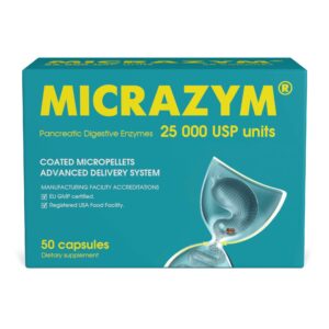 Micrazym AVVA Pharmа Pancreatic Enzymes - 25,000 USP Effective Pancreatic Enzyme Supplements - Digestive Enzymes for Digestion - 50 Fast-Acting Capsules with Amylase, Lipase and Protease