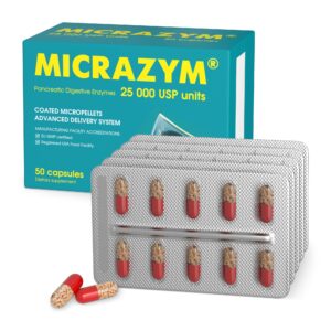 Micrazym AVVA Pharmа Pancreatic Enzymes - 25,000 USP Effective Pancreatic Enzyme Supplements - Digestive Enzymes for Digestion - 50 Fast-Acting Capsules with Amylase, Lipase and Protease