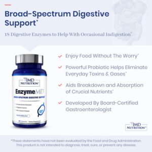 1MD Nutrition EnzymeMD - Digestive Enzymes Supplement - Doctor Formulated | 18 Plant-Based Enzymes - Gas & Bloating Support | 120 Capsules (2-Pack)