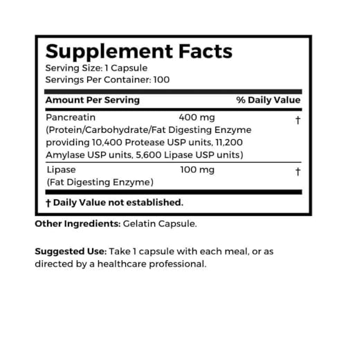 Dr. Clark Pancreatin and Lipase Enzyme Supplement, 500mg, 100 Gelatin Capsules