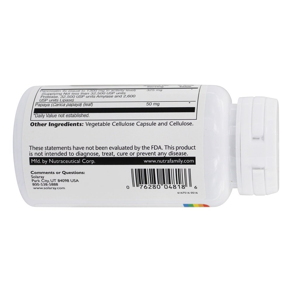 Solaray Pancreatin 1300 | Pancreatic Digestive Enzymes Plus Papaya for Healthy Digestion Support | 90 VegCaps, 90 Serv.