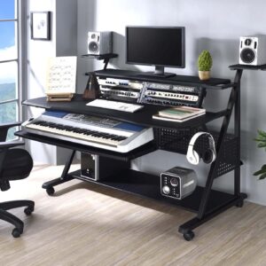 Acme Furniture Metal and Wooden Music Desk with Wheels, Black