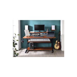 Acme Furniture Metal and Wooden Music Desk with Wheels, Cherry and Black