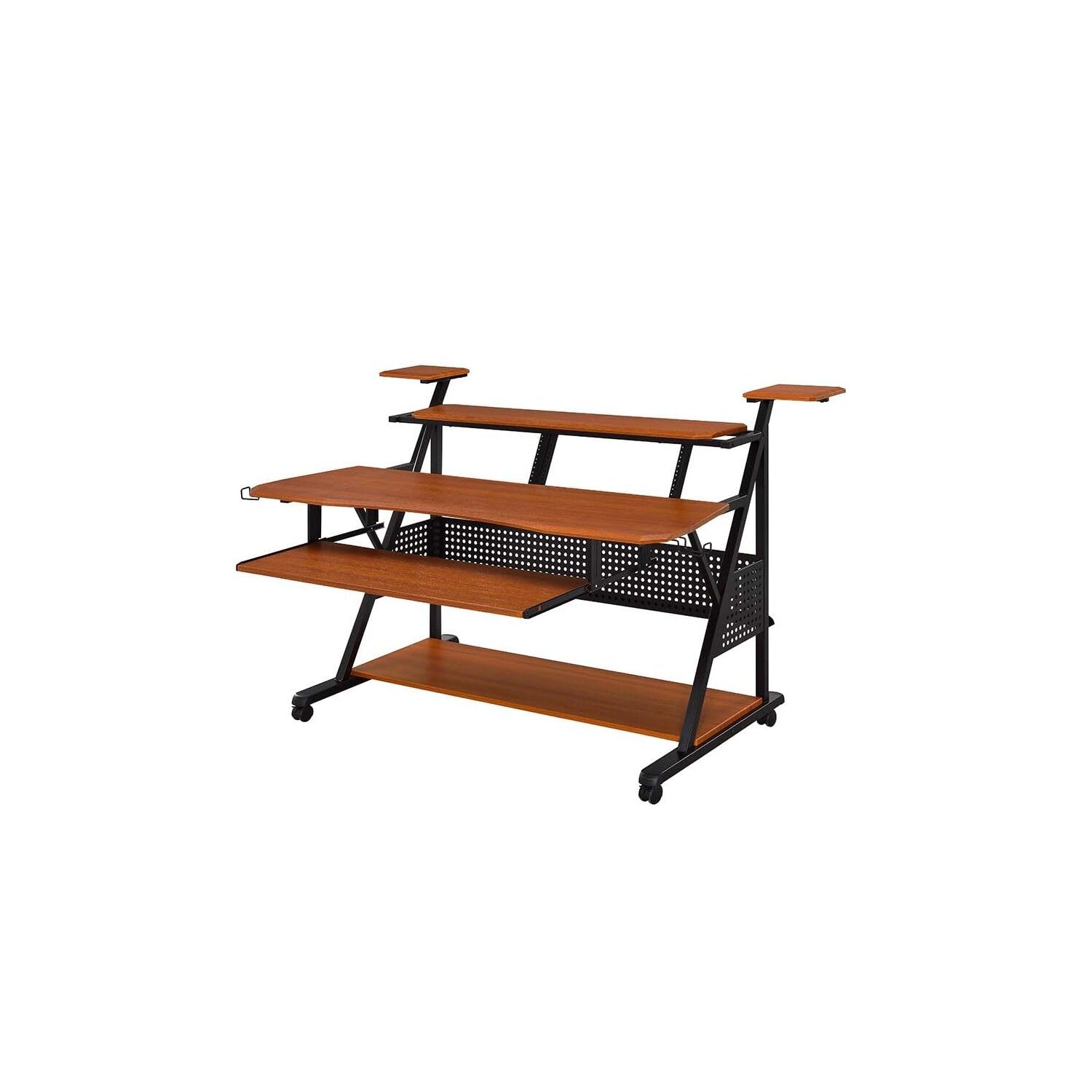 Acme Furniture Metal and Wooden Music Desk with Wheels, Cherry and Black