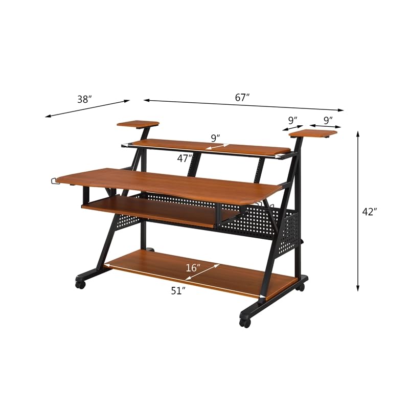 Acme Furniture Metal and Wooden Music Desk with Wheels, Cherry and Black