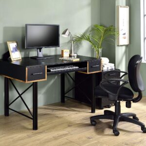 Acme Settea Wooden Top Computer Desk with 2 Drawers and Keyboard Tray in Black