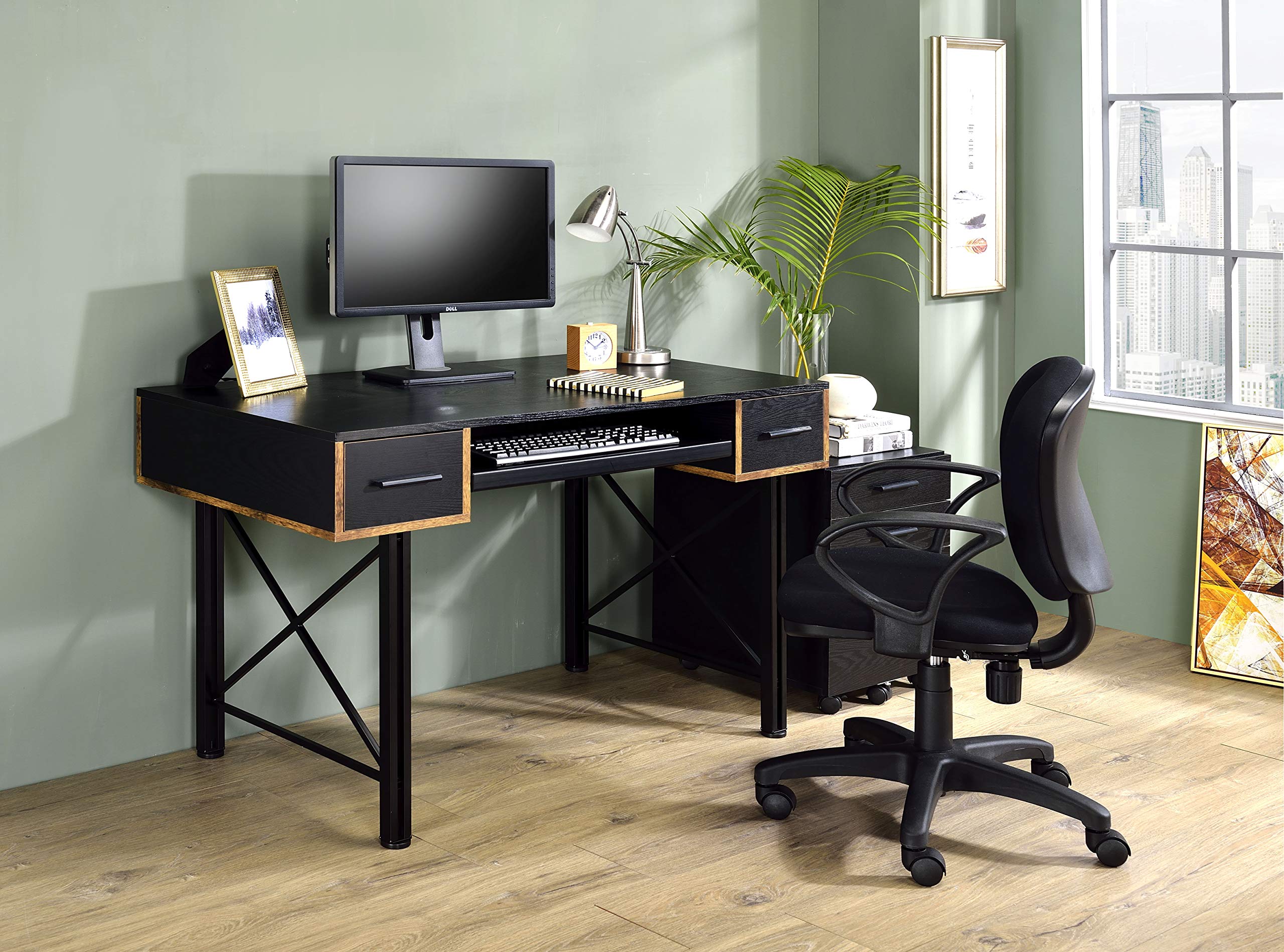 Acme Settea Wooden Top Computer Desk with 2 Drawers and Keyboard Tray in Black