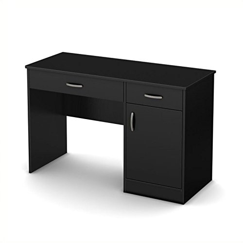 BOWERY HILL Modern Computer Desk with Keyboard Tray, Wood Writing Desk with Drawers and Shelves for Home Office, Black