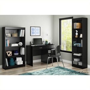 BOWERY HILL Modern Computer Desk with Keyboard Tray, Wood Writing Desk with Drawers and Shelves for Home Office, Black