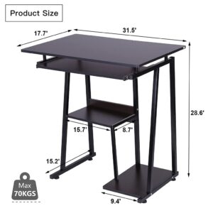 TANGNADE Computer Desk Home Office Desk, Laptop Table Workstation Writing Desk Study Desk with Keyboard Tray, Square Side Shelves, for Small Space