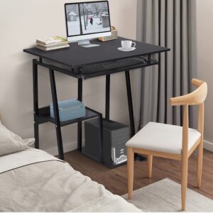 TANGNADE Computer Desk Home Office Desk, Laptop Table Workstation Writing Desk Study Desk with Keyboard Tray, Square Side Shelves, for Small Space