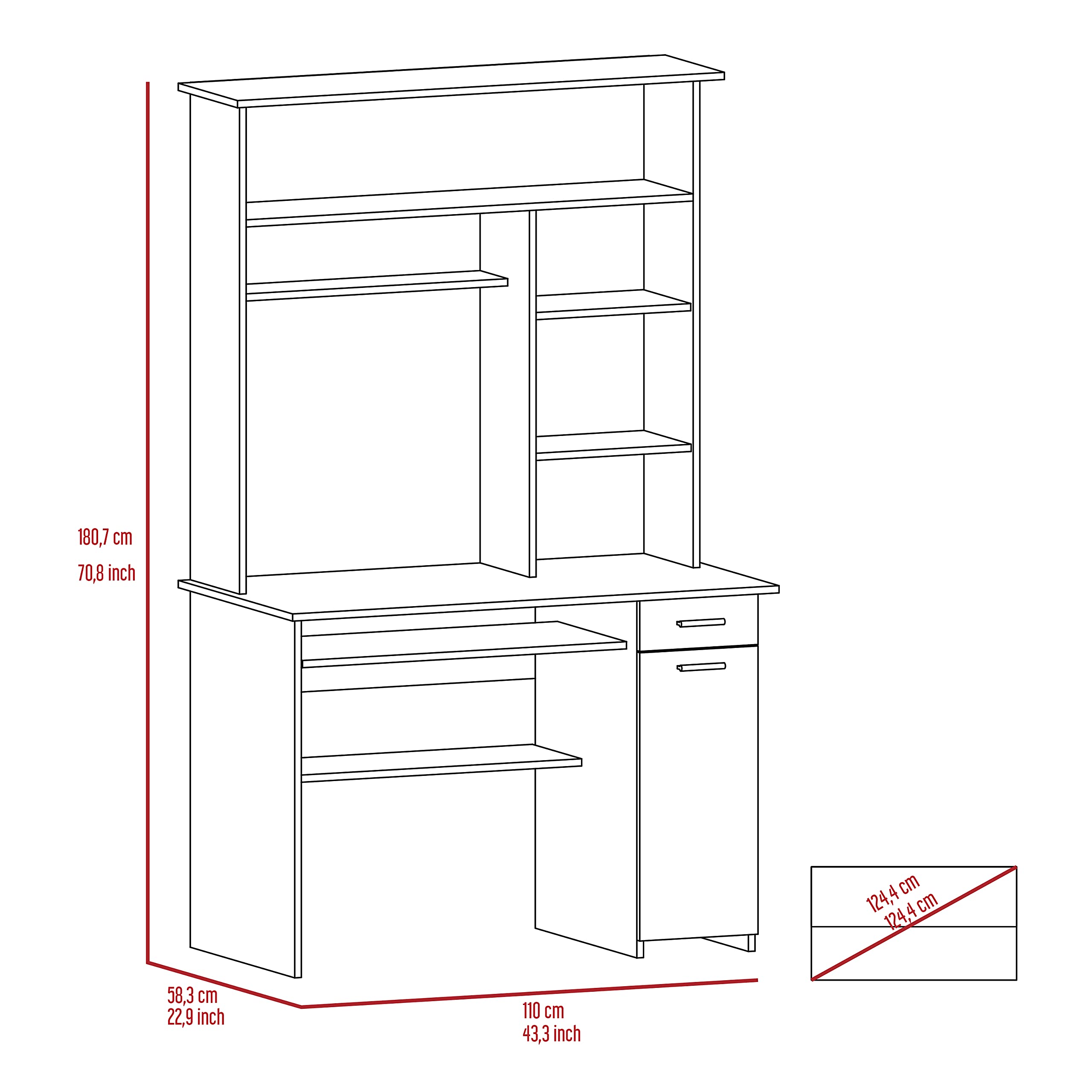 Bellemave Computer Desk with Hutch and Keyboard Tray, Home Office Desks with Drawers and Storage Shelves, Writing Study Desk Table, Modern Compact Workstation, Black