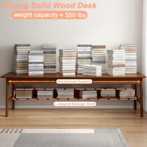 Ytaoka Solid Wood Desk, 63' Mid-Century Modern, Writing Desk, Home Office Workstation