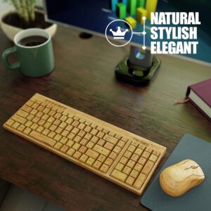 Wireless Bamboo Keyboard and Mouse – Natural, Handmade, Eco-Friendly. Compact Keyboard with 2 Keypads. 3-Button Mouse with Scroll Wheel. Comes with a Wooden Pen by Trio Gato