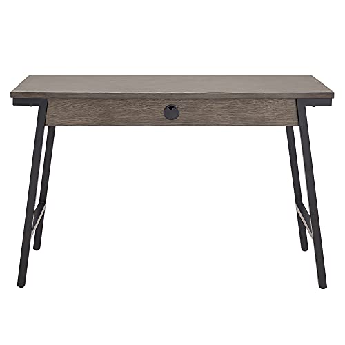 Leick Home 11400-GR Empiria Mixed Metal and Wood Computer Desk with Dropfront Keyboard, 1-drawer, Gray