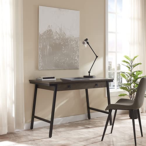 Leick Home 11400-GR Empiria Mixed Metal and Wood Computer Desk with Dropfront Keyboard, 1-drawer, Gray