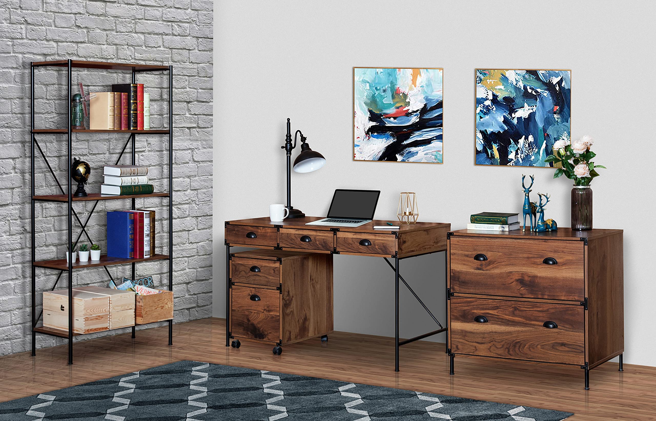 AGHDECO Computer Desk with 3 Drawers, 47" Writing Desk with Storage Home Office, Simple Industrial Style Wood Laptop Study Table Farmhouse Rustic Work Desk for Bedroom Makeup