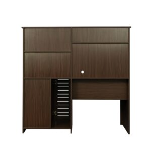 JINS&VICO Computer Desk with Drawers Bookshelf and Keyboard Tray,Wood Executive Desk with Hutch,Teens Student Desk, Modern Style Writing Laptop Home Office Desk,Computer Desk with Walnut Finish