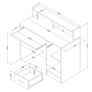 UrbanPro Modern Wood Computer Desk with Keyboard Tray, Small Writing Table with Drawers and Open Shelves, Oak Finish