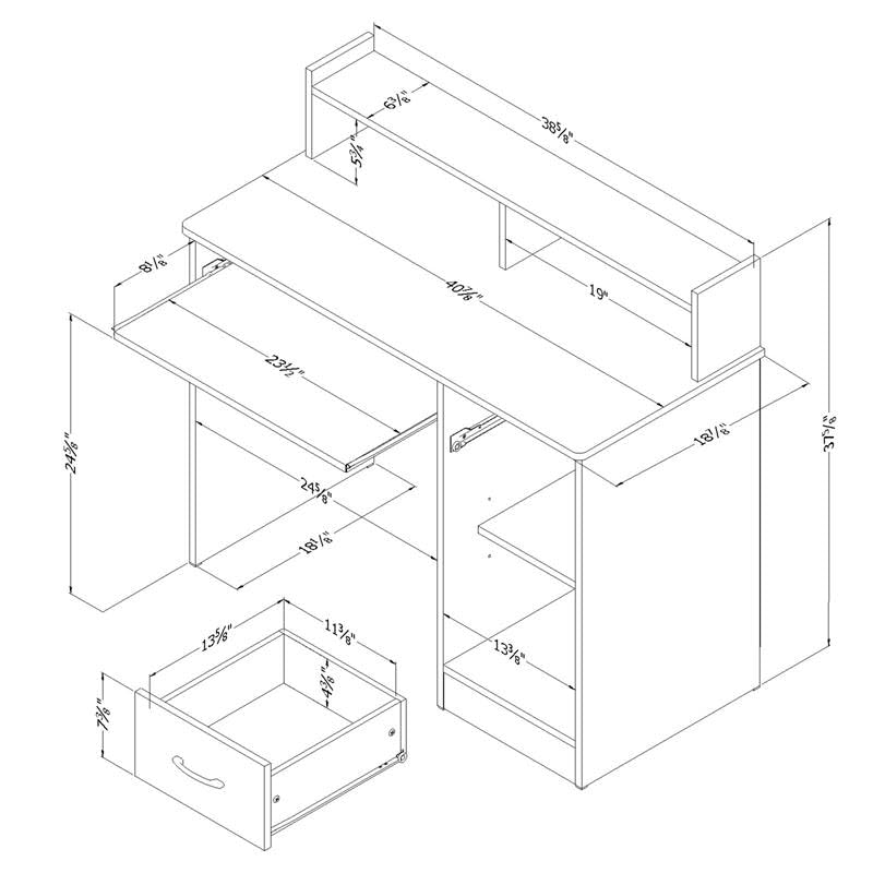 UrbanPro Modern Wood Computer Desk with Keyboard Tray, Small Writing Table with Drawers and Open Shelves, Oak Finish