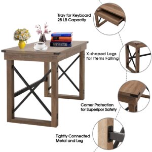 Sports Festival 47.5" Writing Computer Desk Industrial Style Large Home Office Desk with Pull-Out Keyboard Tray and Black Metal Wooden Laptop Table for Work Study