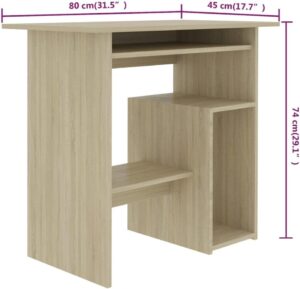 vidaxl engineered wood desk with keyboard tray and pc shelf, space-saving home office desk, easy to clean, modern design in sonoma oak finish