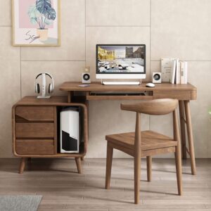 YAYA2021-SHOP Home Office Computer Writing Desk Stable Wooden Desktop PC Desk with Lockers, Drawers and Keyboard Tray Modern Home Working Study Table Scalable Study Room Workstation Computer Desk