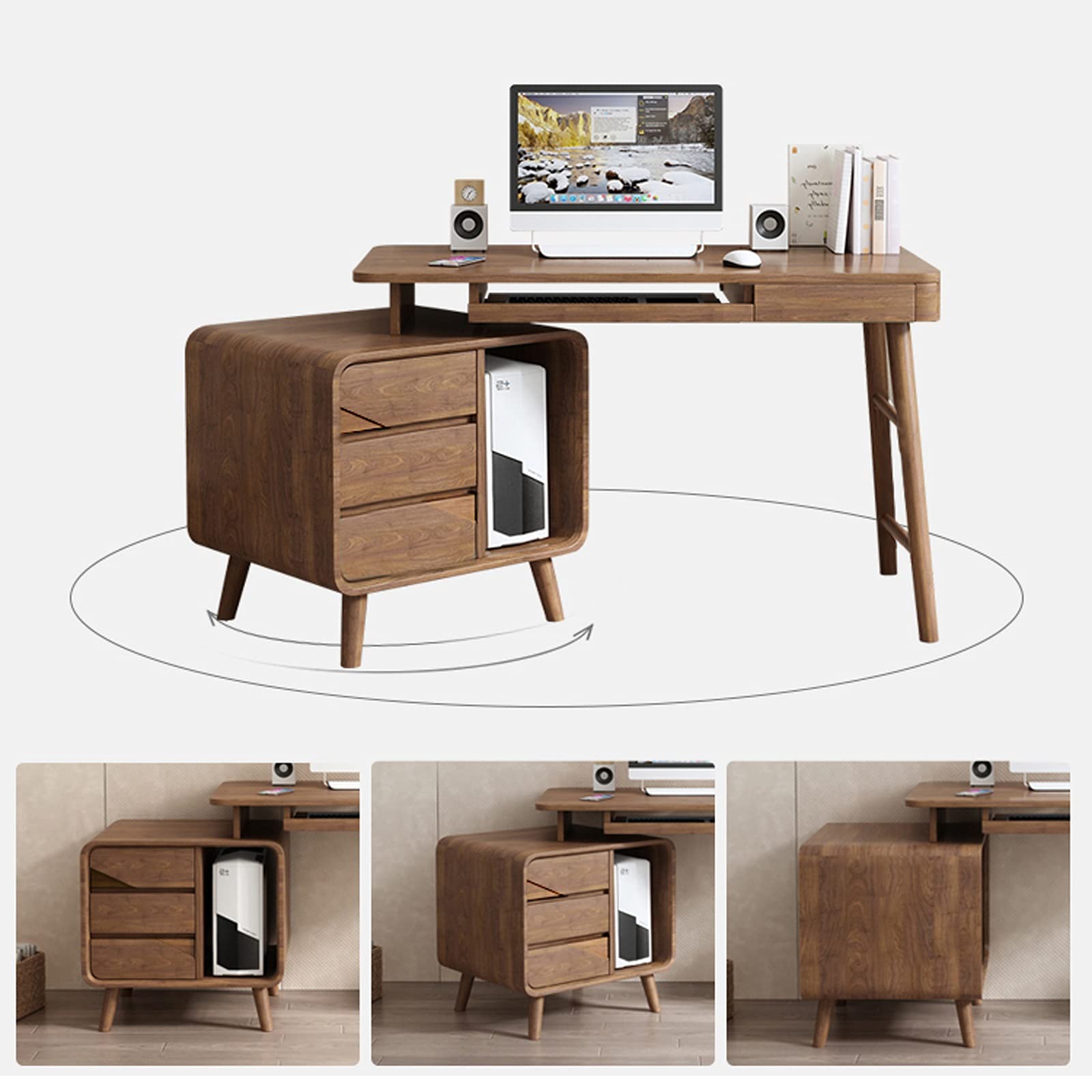 YAYA2021-SHOP Home Office Computer Writing Desk Stable Wooden Desktop PC Desk with Lockers, Drawers and Keyboard Tray Modern Home Working Study Table Scalable Study Room Workstation Computer Desk