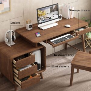 YAYA2021-SHOP Home Office Computer Writing Desk Stable Wooden Desktop PC Desk with Lockers, Drawers and Keyboard Tray Modern Home Working Study Table Scalable Study Room Workstation Computer Desk