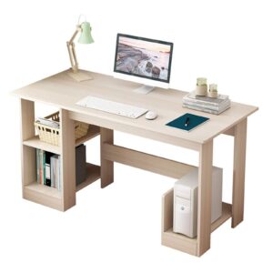 office supplies wooden desktop computer desk desk,simple modern study desk home student study desk bedroom desk,large pc laptop desk,with storage shelf and keyboard tray (90*40*72cm maple color )