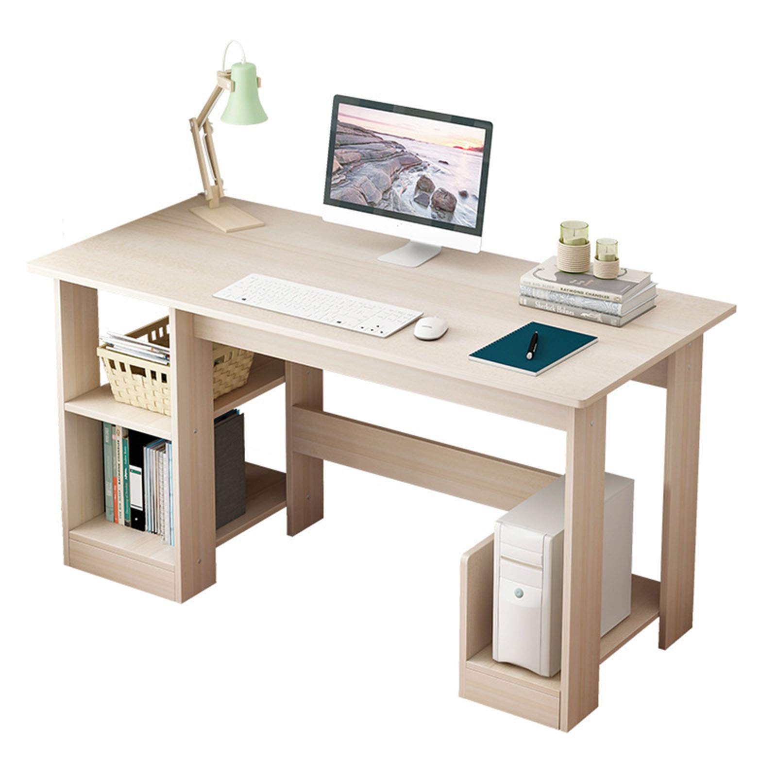 Office Supplies Wooden Desktop Computer Desk Desk,Simple Modern Study Desk Home Student Study Desk Bedroom Desk,Large PC Laptop Desk,With Storage Shelf and Keyboard Tray (90*40*72cm Maple Color )