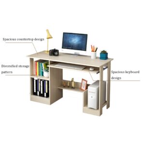 Office Supplies Wooden Desktop Computer Desk Desk,Simple Modern Study Desk Home Student Study Desk Bedroom Desk,Large PC Laptop Desk,With Storage Shelf and Keyboard Tray (90*40*72cm Maple Color )