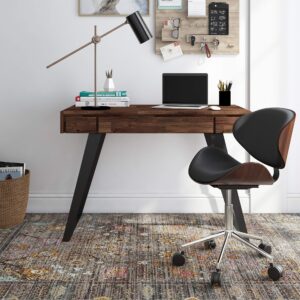 SIMPLIHOME Lowry SOLID WOOD and Metal Modern Industrial 44 inch Wide Home Office Desk, Writing Table, Study Table Furniture in Distressed Charcoal Brown
