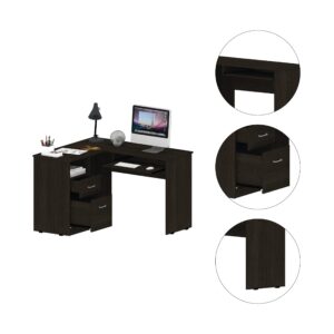 VanTook L-Shaped Computer Desk with Storage, Home Office Corner Desk with Keyboard Tray and CPU Stand, Compact Laptop Notebook Computer Workstation for Space-Saving Design, Black