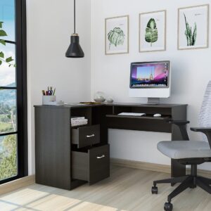 VanTook L-Shaped Computer Desk with Storage, Home Office Corner Desk with Keyboard Tray and CPU Stand, Compact Laptop Notebook Computer Workstation for Space-Saving Design, Black