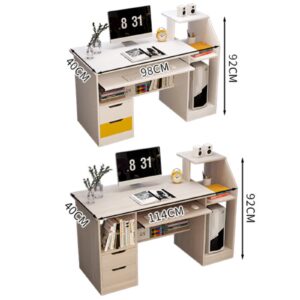 U&G Wooden Computer Desk Study Writing Table,Home Office Desk with Drawers and Storage Shelves,Pc Laptop Table with Keyboard Tray for Bedroom Small Spaces Workstation-D 114x40x92cm(45x16x36inch)