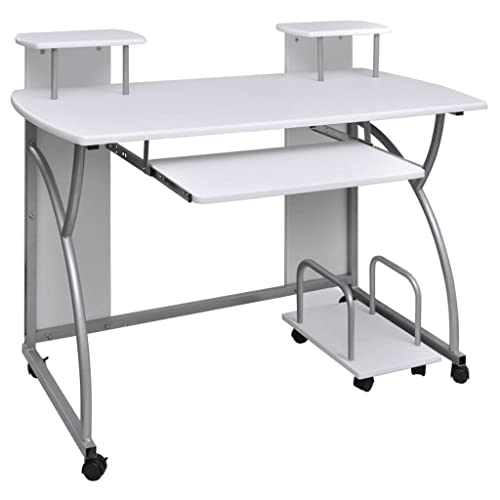 Office Desk,Industrial Gaming Table,Small Standing Desk,for Small Space,Home Office Table,Simple Style,Computer Desk with Pull-Out Keyboard Tray White Cart Game Laptop Table