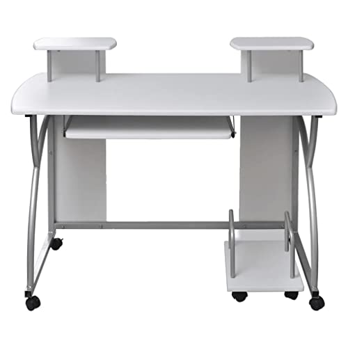 Office Desk,Industrial Gaming Table,Small Standing Desk,for Small Space,Home Office Table,Simple Style,Computer Desk with Pull-Out Keyboard Tray White Cart Game Laptop Table