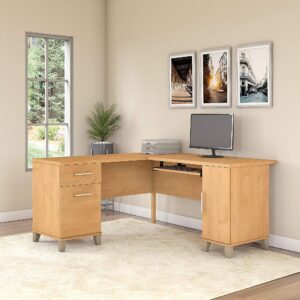 Bush Furniture Somerset L Shaped Desk with Storage | Corner Computer Table for Home Office, 60W, Maple Cross