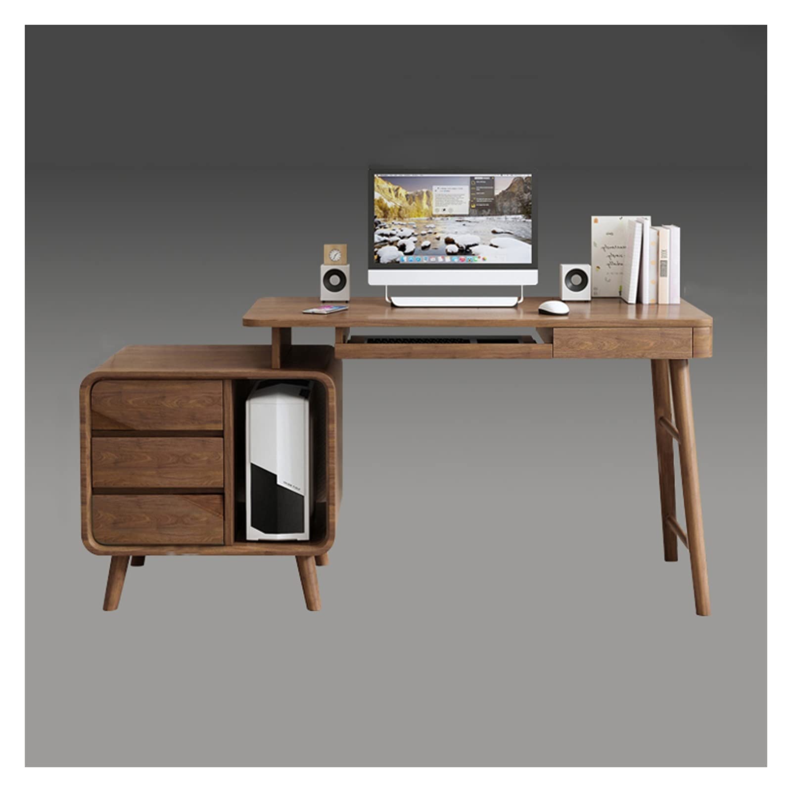 LVTFCO Solid Writing Desk Stable Wooden Desktop PC Desk with Lockers, Drawers and Keyboard Tray Modern Home Working Study Table Scalable Study Room Workstation PC Table Study Table