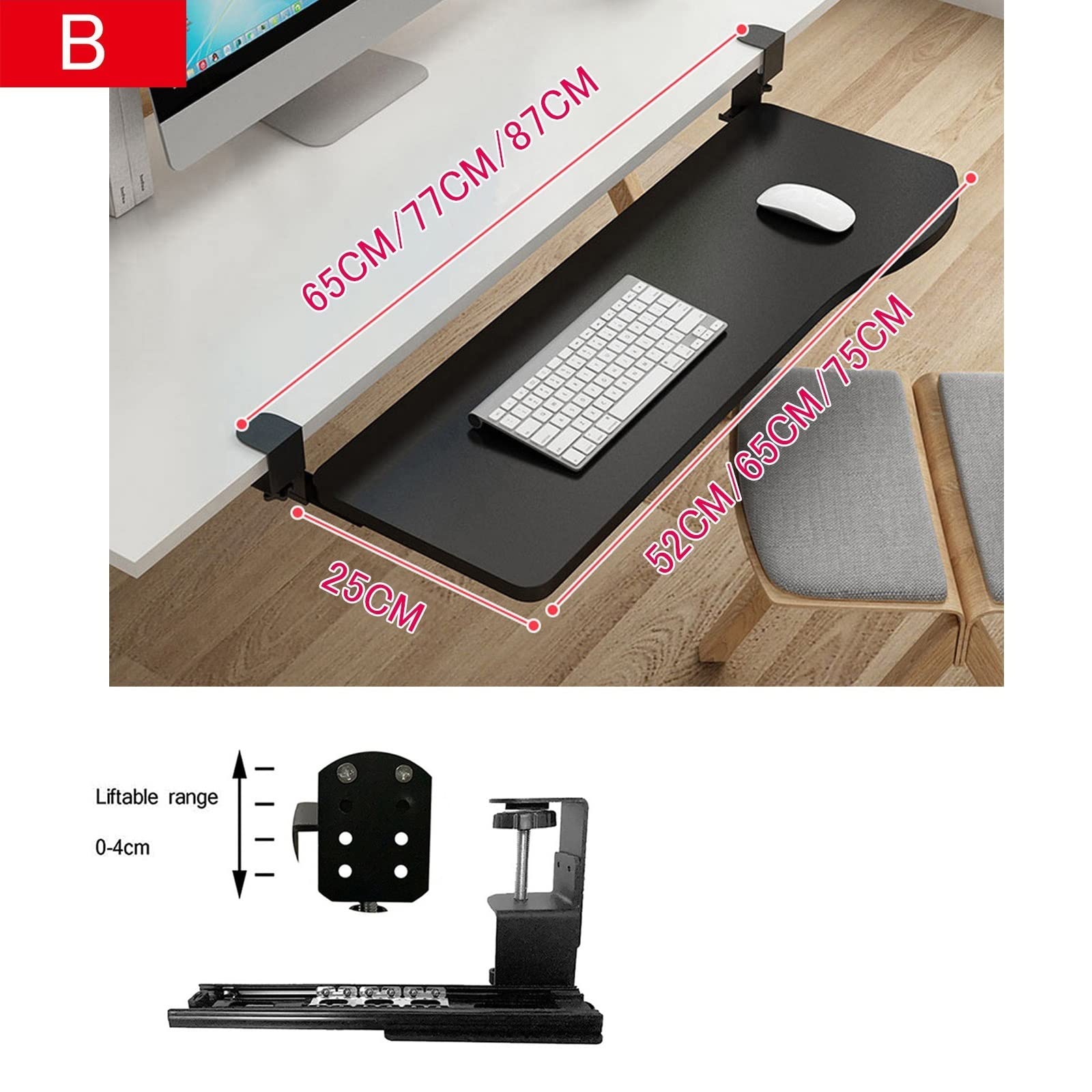 V3VOGUE Keyboard Platforms Under Desk Sliding Keyboard Tray - Office Workstation Organizers, 4 Colors Wooden Desk Extender Tray 520/650/750mm, Clamp-On, Easy Push-Pull Keyboard Drawer