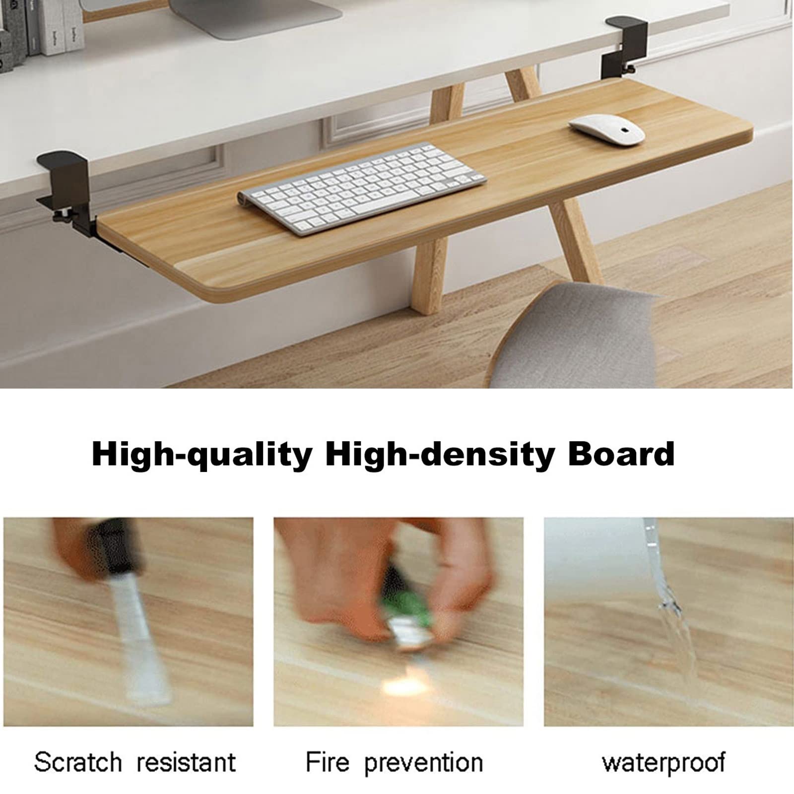 V3VOGUE Keyboard Platforms Under Desk Sliding Keyboard Tray - Office Workstation Organizers, 4 Colors Wooden Desk Extender Tray 520/650/750mm, Clamp-On, Easy Push-Pull Keyboard Drawer