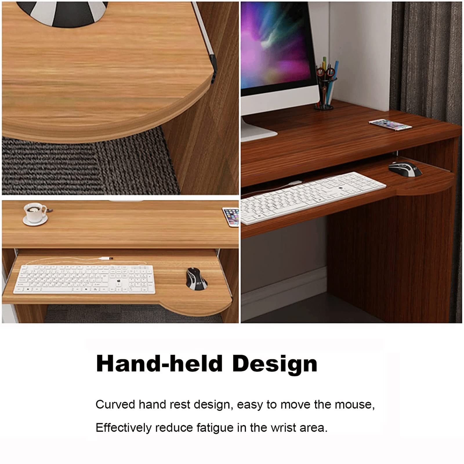 Wooden Keyboard Tray Under Desk Sliding, Ergonomic Underdesk Keyboard Tray Shelf Height Adjustable Keyboard Stand Drawer, Desk Extender for Keyboard and Mouse (Color : Black Walnut, Size : 60 * 26cm)