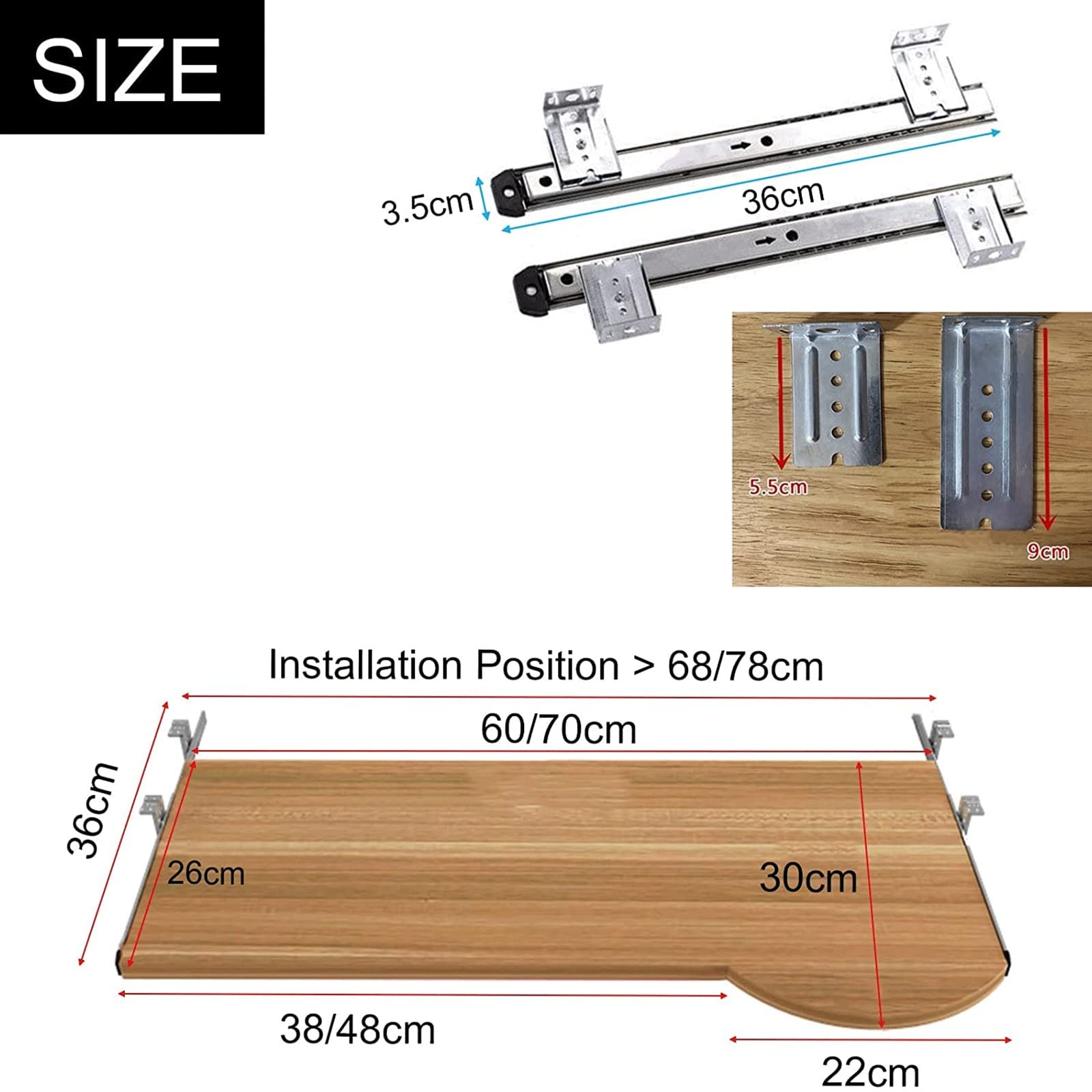 Wooden Keyboard Tray Under Desk Sliding, Ergonomic Underdesk Keyboard Tray Shelf Height Adjustable Keyboard Stand Drawer, Desk Extender for Keyboard and Mouse (Color : Black Walnut, Size : 60 * 26cm)