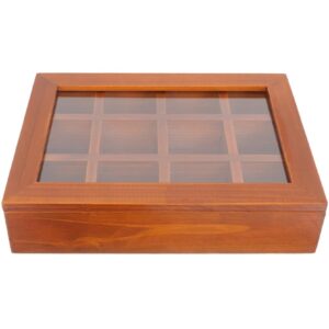 cabilock wooden tea box organizer 12 grid wood tea chest with clear glass lid vintage jewelry keepsakes box trinkets case ring necklace bracelet holder for watch display showcase