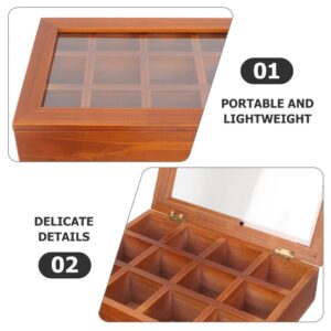 Cabilock Wooden Tea Box Organizer 12 Grid Wood Tea Chest with Clear Glass Lid Vintage Jewelry Keepsakes Box Trinkets Case Ring Necklace Bracelet Holder for Watch Display Showcase