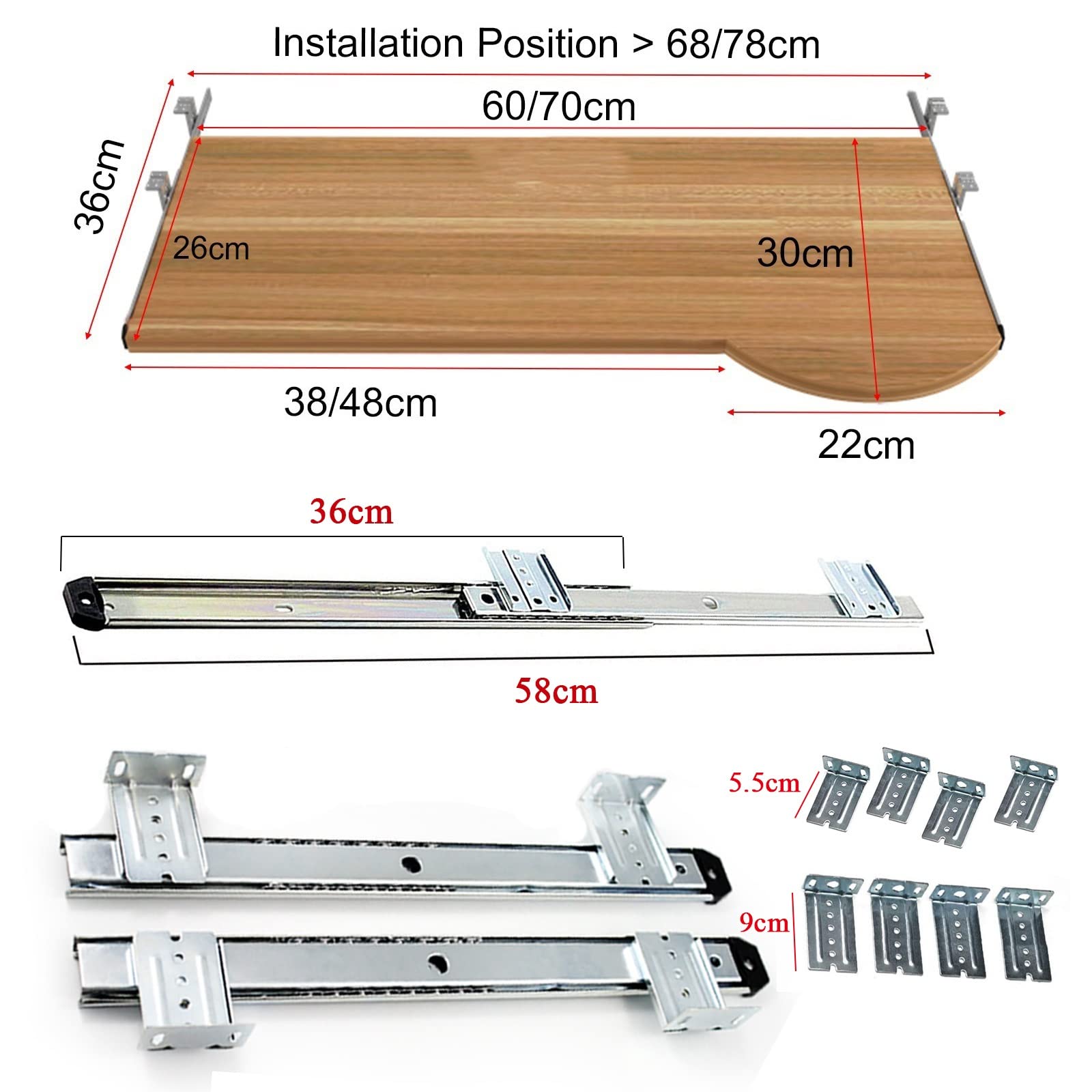 V3VOGUE Home Office Keyboard Mouses Storage Shelves - Slider Keyboard Tray - for Install Under The Desk - Wooden Sliding Tray 60x26cm 70x26cm Computer Desk Extender for Typing Workstation