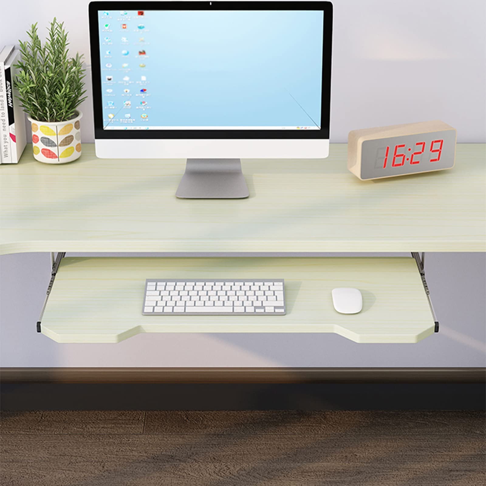 V3VOGUE Computer Desk Keyboard Tray Shelf - Under Desk Sliding, Wooden Desk Extender Tray 54/60/70 cm, with Slide, Pull Out Keyboard Platforms Keyboard Drawer Height Adjustable