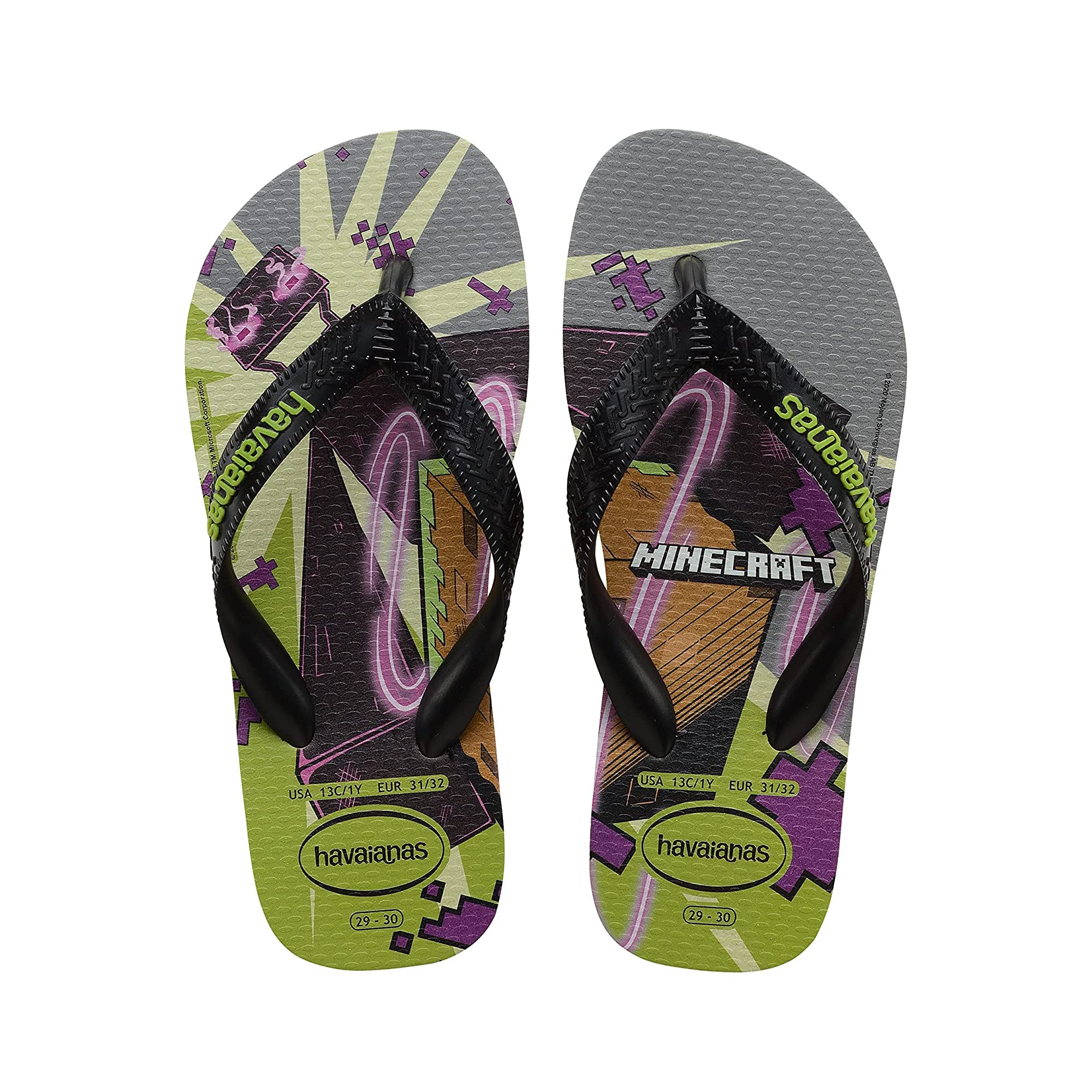 Havaianas Kids Top Minecraft Flip Flops - Kids' Enderman Summer Sandals - Olive, 10C Little Kid